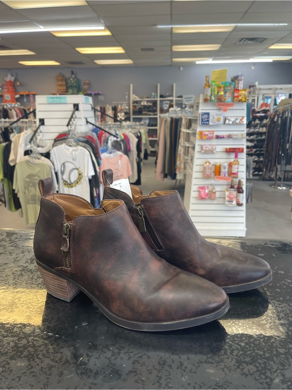 Vionic Brown Leather Ankle Booties with Side Zip
